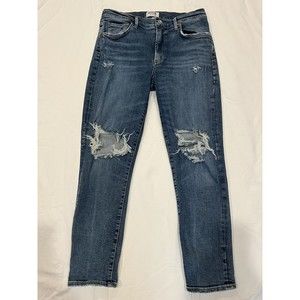 Agolde Sophie Mid Rise Skinny Blue Jean distressed Crop Size 30